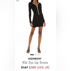 Monrow Black Rib Zip Up Dress